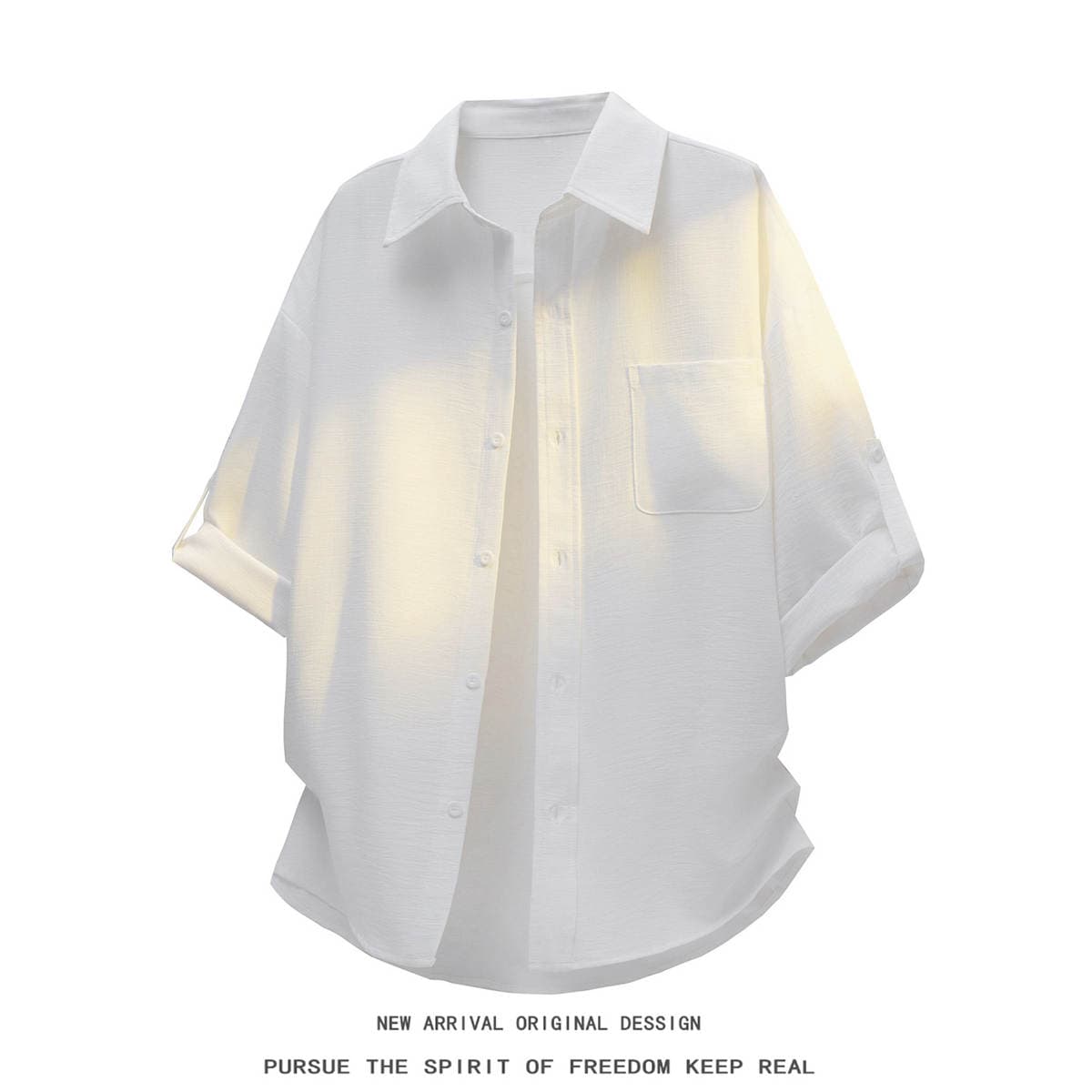 Unisex yay nazik sərbəst kəsim böyük ölçülü üç-dörddəbir qol köynək-jaket 3