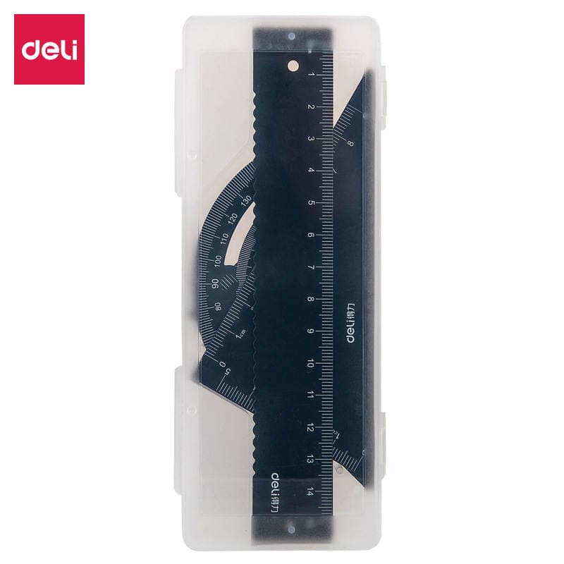 Deli 79510 Metal Ruler Set for Students, Exam Drawing Tools, 15cm Straight Ruler, Triangle Ruler, Protractor, Four-Piece Drawing Set 1