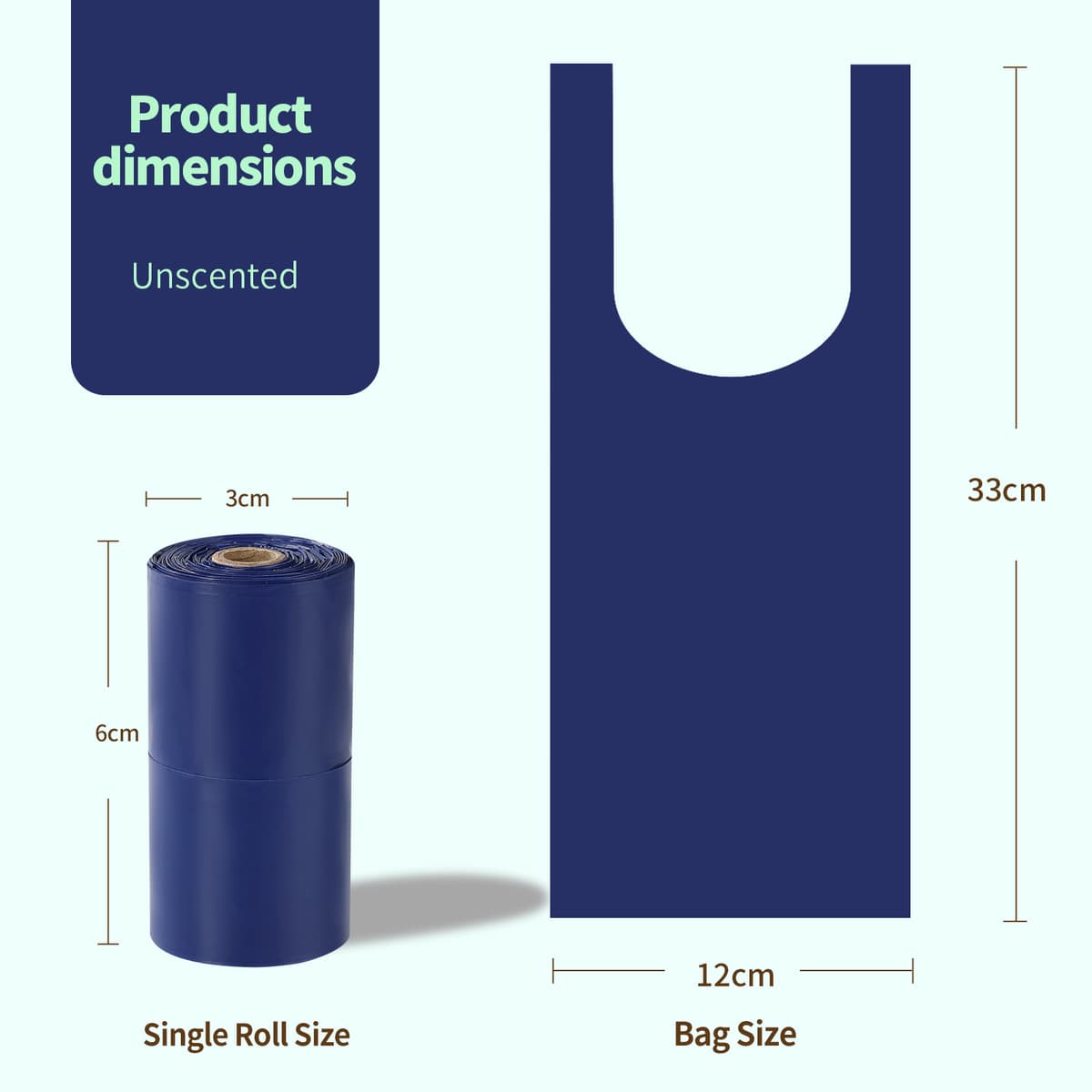 Roll of vest bags, deep blue solid color, 1.5 silk thickness, unscented, 15 bags/roll