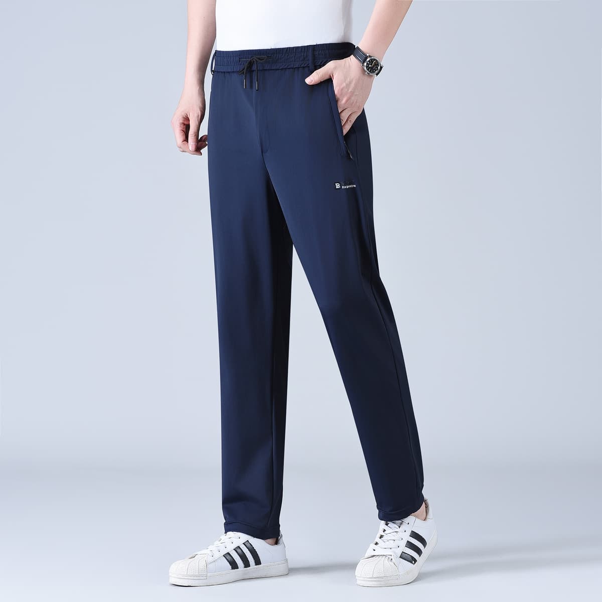 Dark blue (elastic waist ice silk pants)