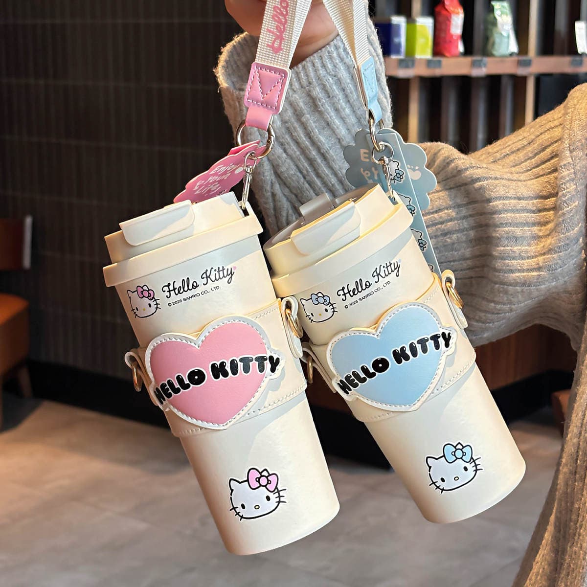 Hello Kitty Təmiz Titan Qəhvə Fincanı, Daşıma İpi ilə, İkiqat İçmə Dizaynı 5