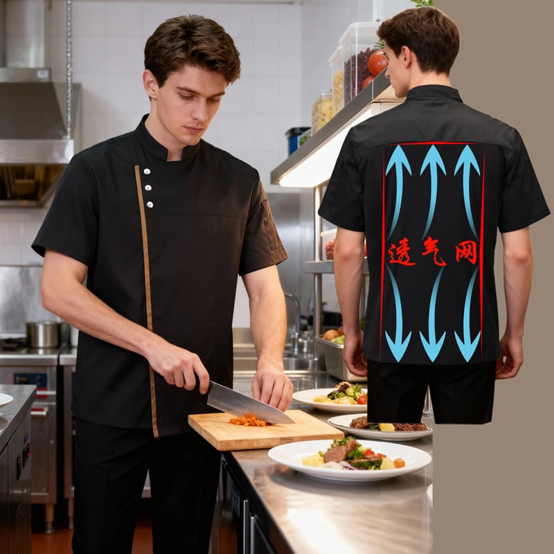 Black short sleeves [coffee edge three buttons]