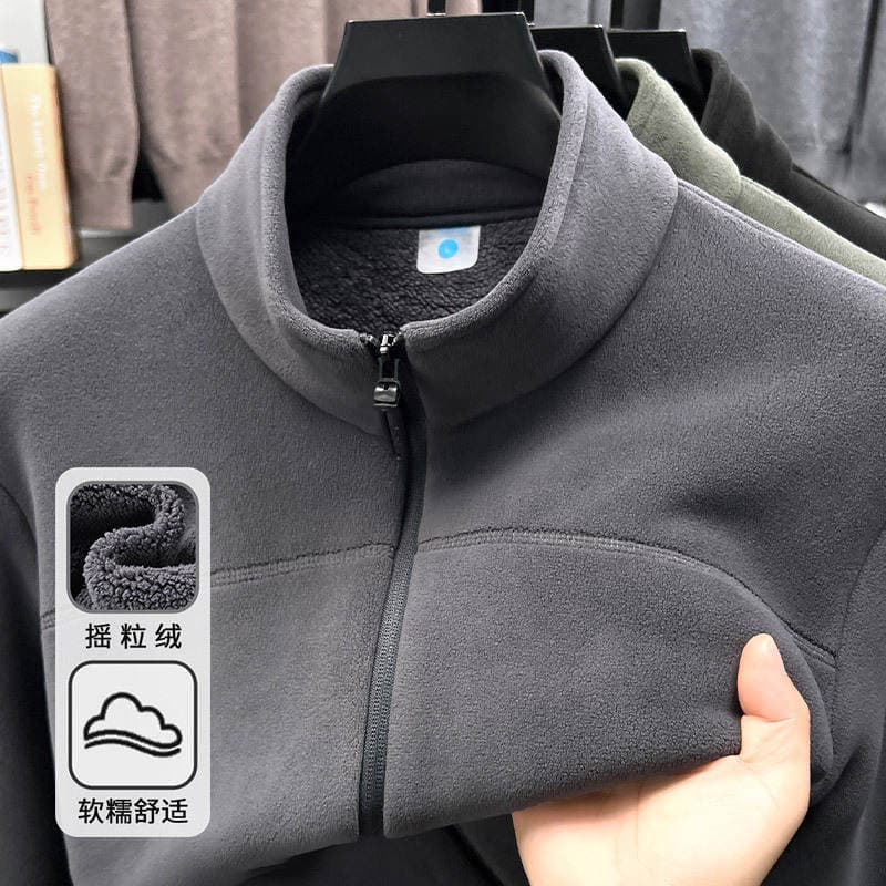 Kişi flis jaket, payız-qış üçün, dik yaxalı, isti sviter 1