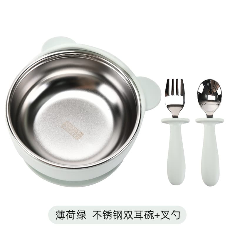 Mint green [little bear bowl + fork and spoon]