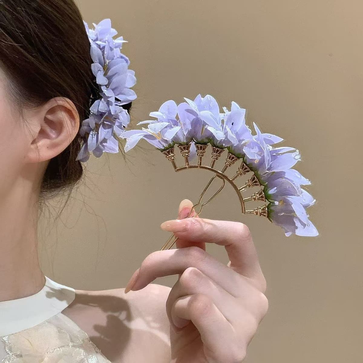 7287 spring flower hairpin-nine-head hairpin light purple dew