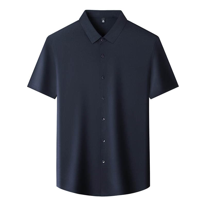 Summer men's seamless shirt, anti-wrinkle, no-iron, solid color, short-sleeved casual top for middle-aged men 5