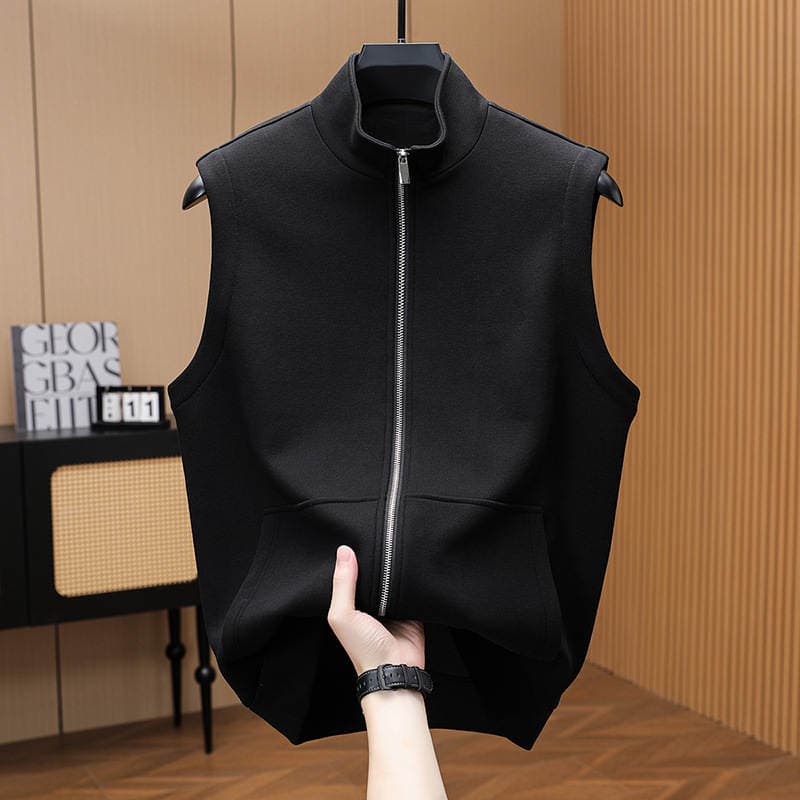 Spring and Autumn Stand-Up Collar Casual Vest for Men 2024 New Style Outerwear Trendy Sleeveless Sweatshirt Zipper Vest Men's Jacket 1