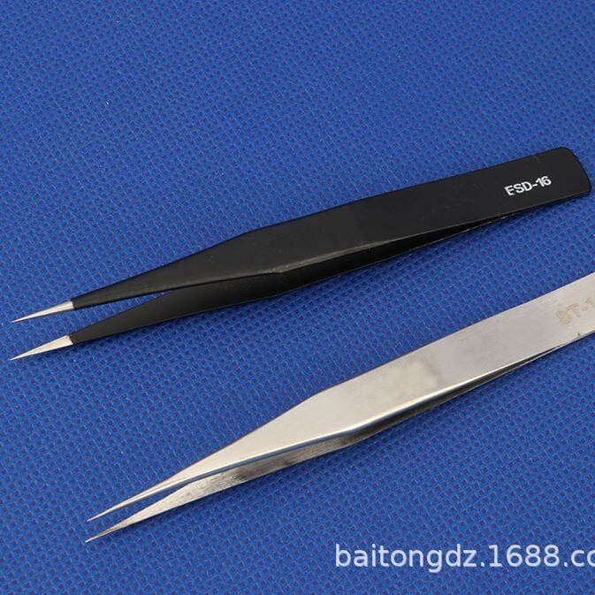 Pointed Hardened Tweezers, Round Smooth Edges, Precision Type, Elbow Tip, Micromagnetic Stainless Steel Pointed Tweezers 3