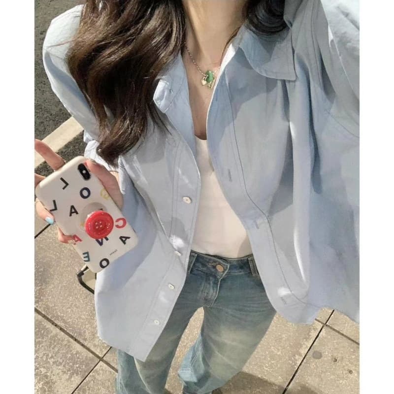 Cs013 solid color shirt-blue