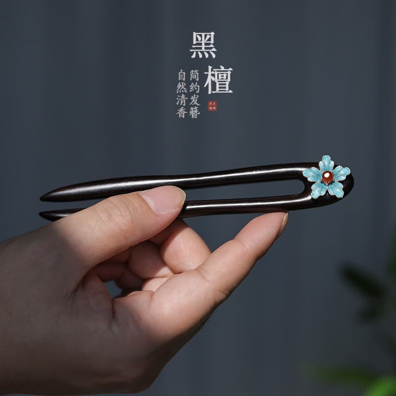 U-shaped-burnt blue flower [ebony]