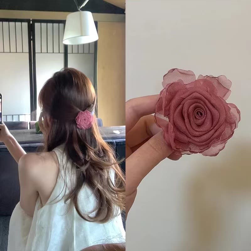 5092 handmade flower clip-raspberry pink