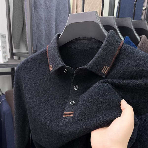 Autumn and Winter Lapel Wool Sweater Men's Winter Thick Business Casual 100 Pure Wool Polo Collar Men's Sweater