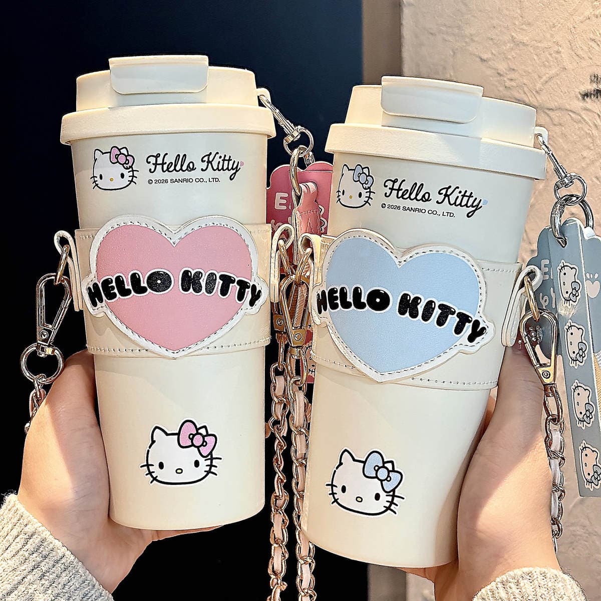 Hello Kitty Təmiz Titan Qəhvə Fincanı, Daşıma İpi ilə, İkiqat İçmə Dizaynı 3