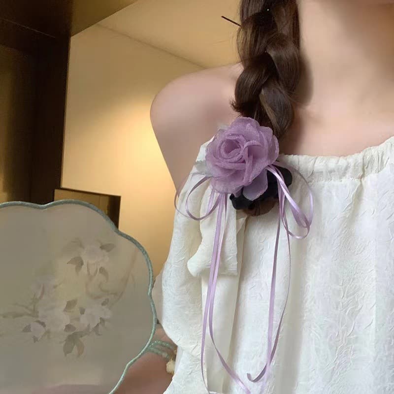 6090 retro handmade flower hair tie-purple