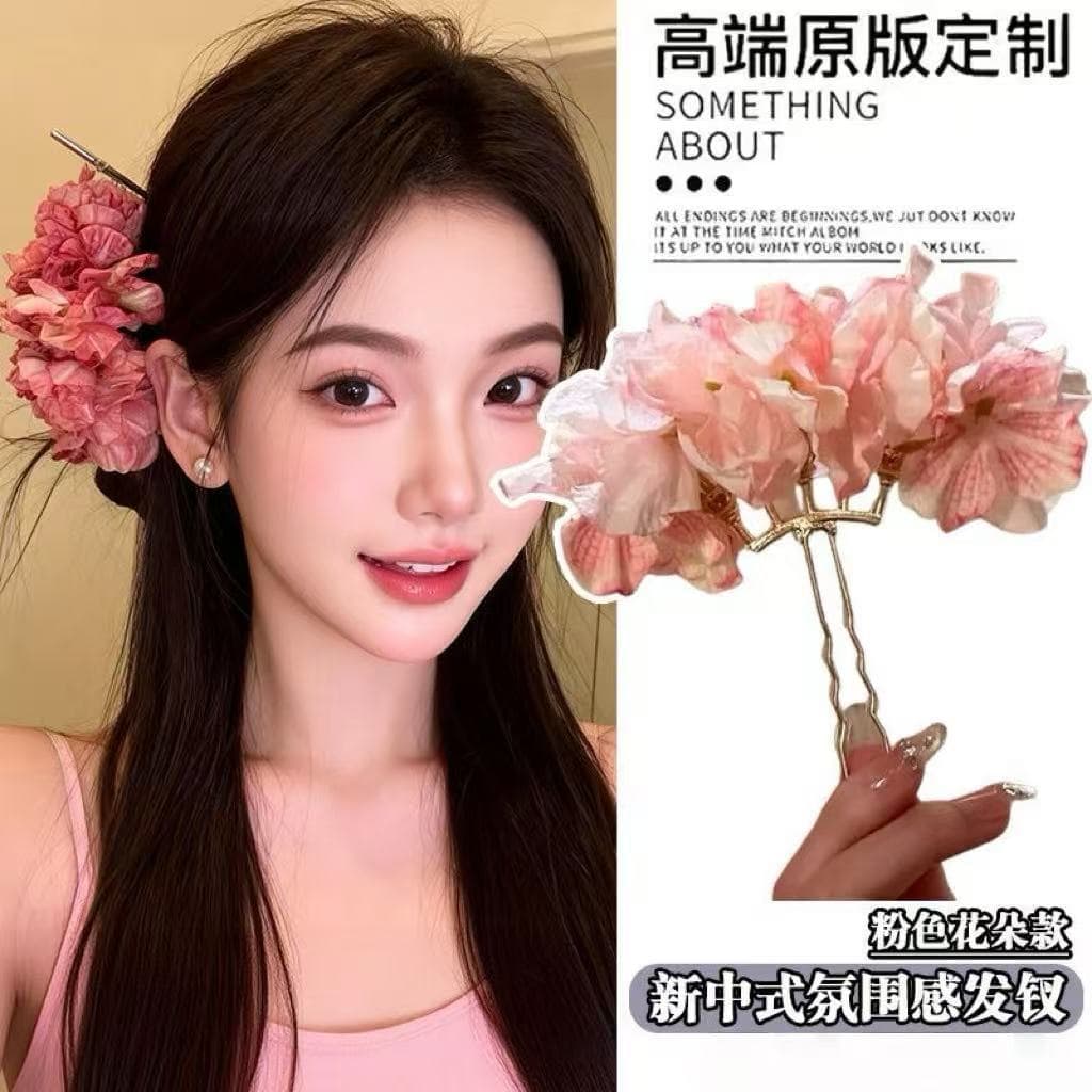 7371 full bloom five-flower hairpin - pink