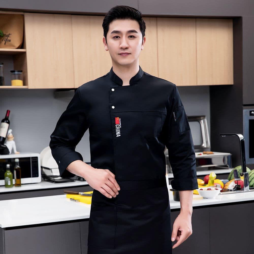 Black [long sleeve + apron] two-button national flag