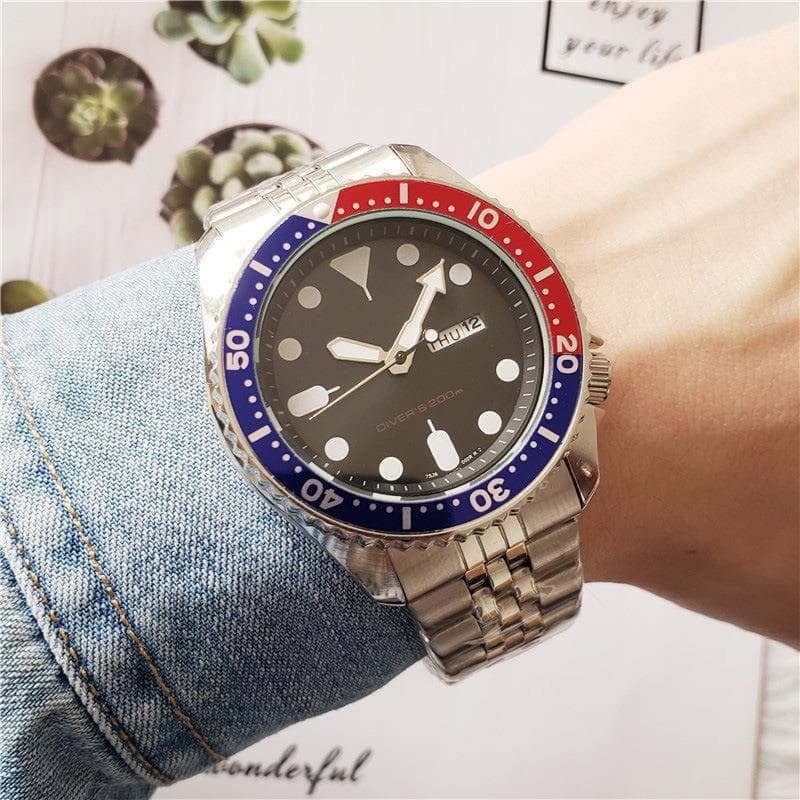 White shell red and blue circle steel belt
