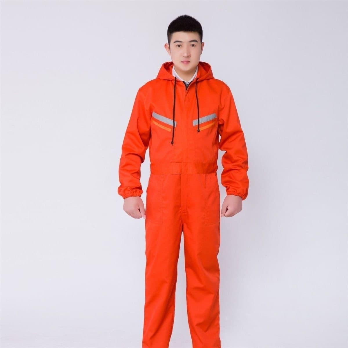 Hooded orange-red-polyester cotton