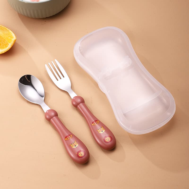 Maroon-colored fork and spoon set