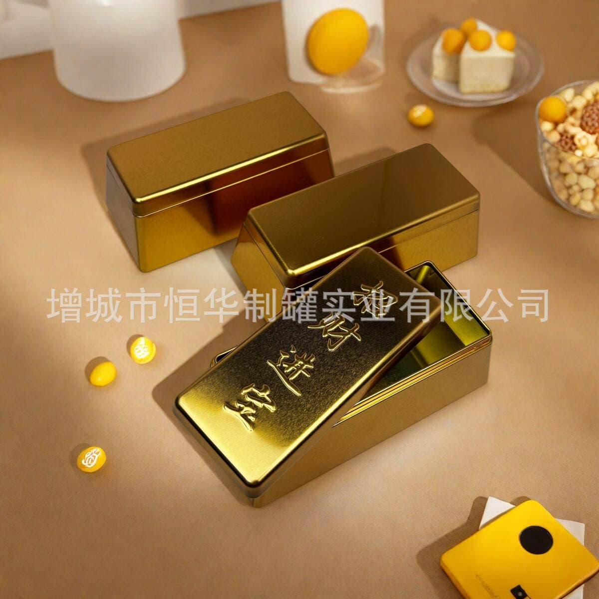 In-Stock Imitation Gold Brick Tin Box, Tinplate Box for Candy, Souvenir, Chocolate Packaging, Biscuit, Pineapple Cake Tin Box 2