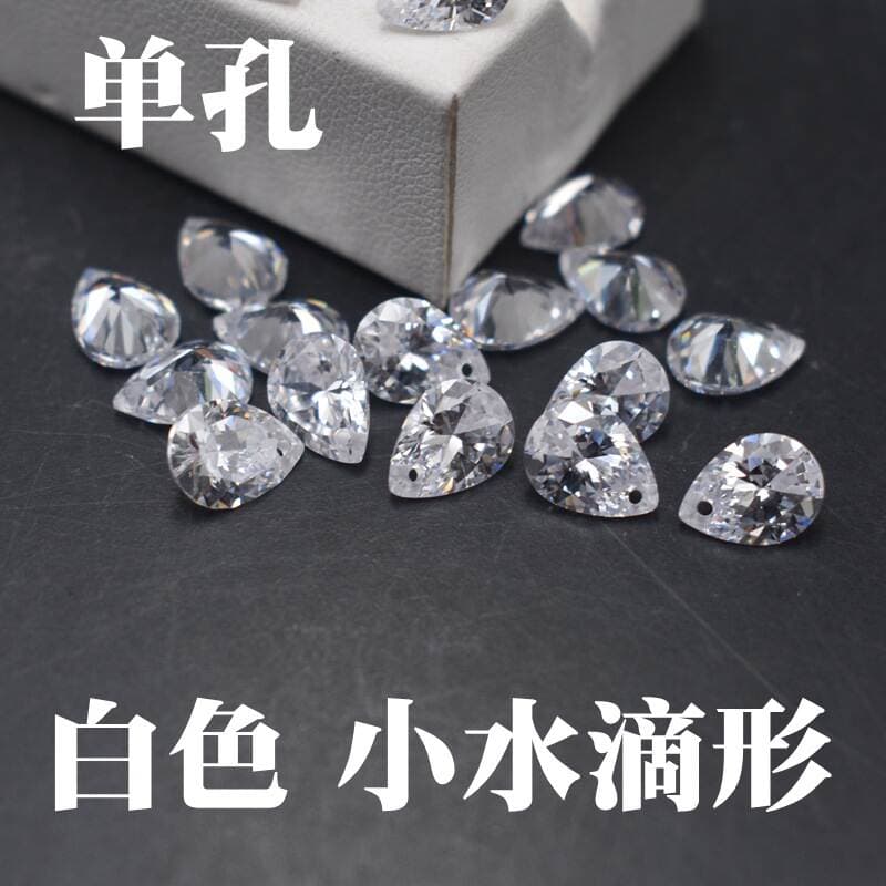 Single Hole Drop Shaped Zircon Bare Stone Wholesale White Gem Pear Shaped Diy Earrings Punch CZ Drill 1