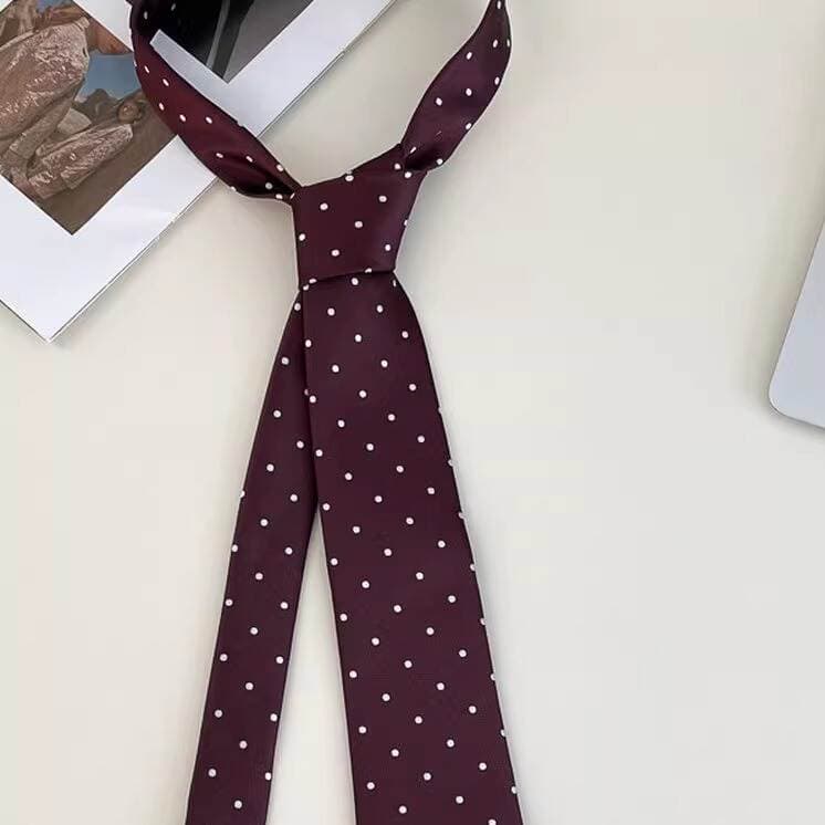 Korean Burgundy Polka Dot Tie Retro Old Money Style Internet Celebrity Versatile Scarf Belt Multi-Use Fashion Casual Neck Accessory 3