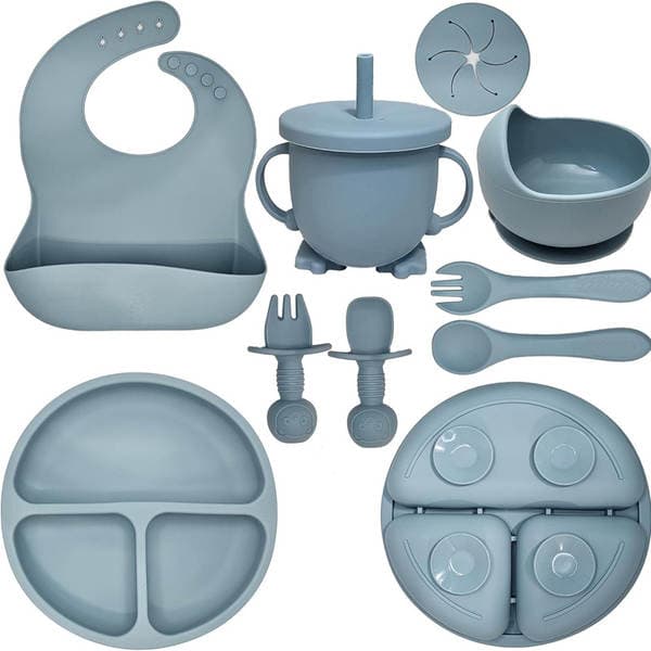 Cross-Border Food-Grade Silicone Children's Tableware Set, Non-Slip Feeding Spoon and Fork, Baby Tableware, Feeding Bowl, Children's Dinner Plate