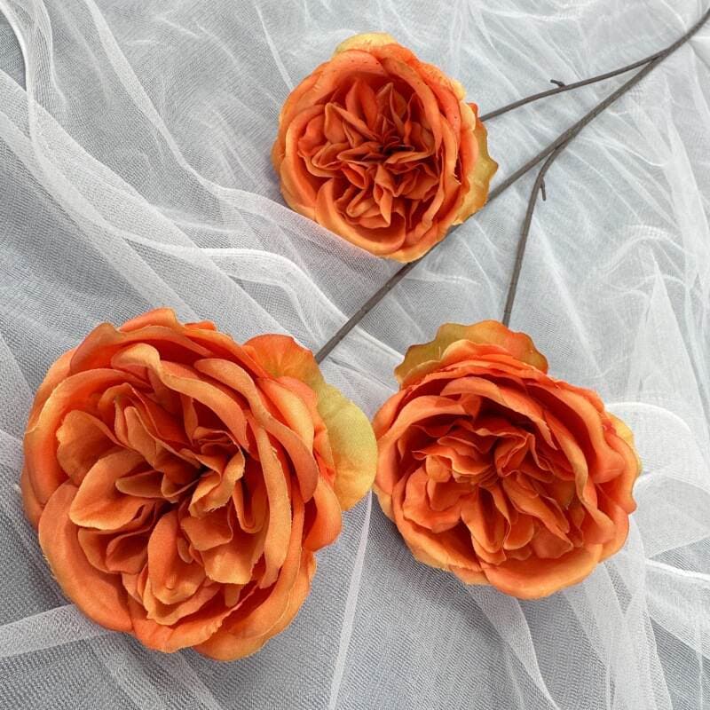 Brushed Fabric 3-Head Leafless Austin Artificial Flowers for Model Home Soft Decoration, Wedding and Home Decor Fake Flowers Floor Arrangement 3