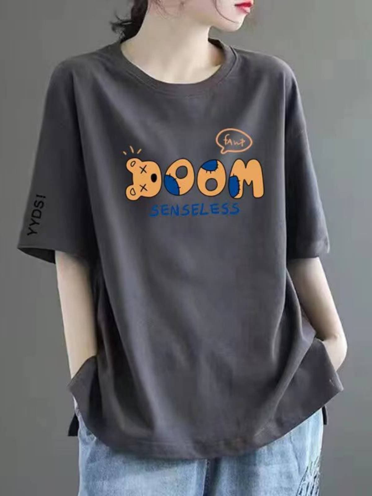 50 dark grey black sleeve [medium] bear head letter