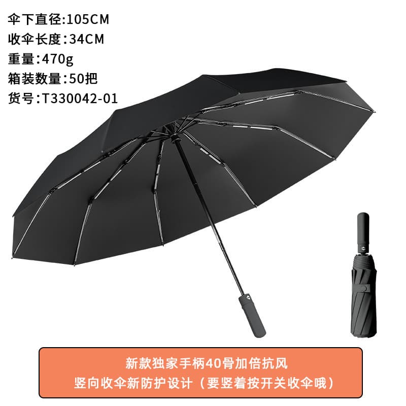 Black-new 40-bone black glue reinforced wind-resistant automatic umbrella