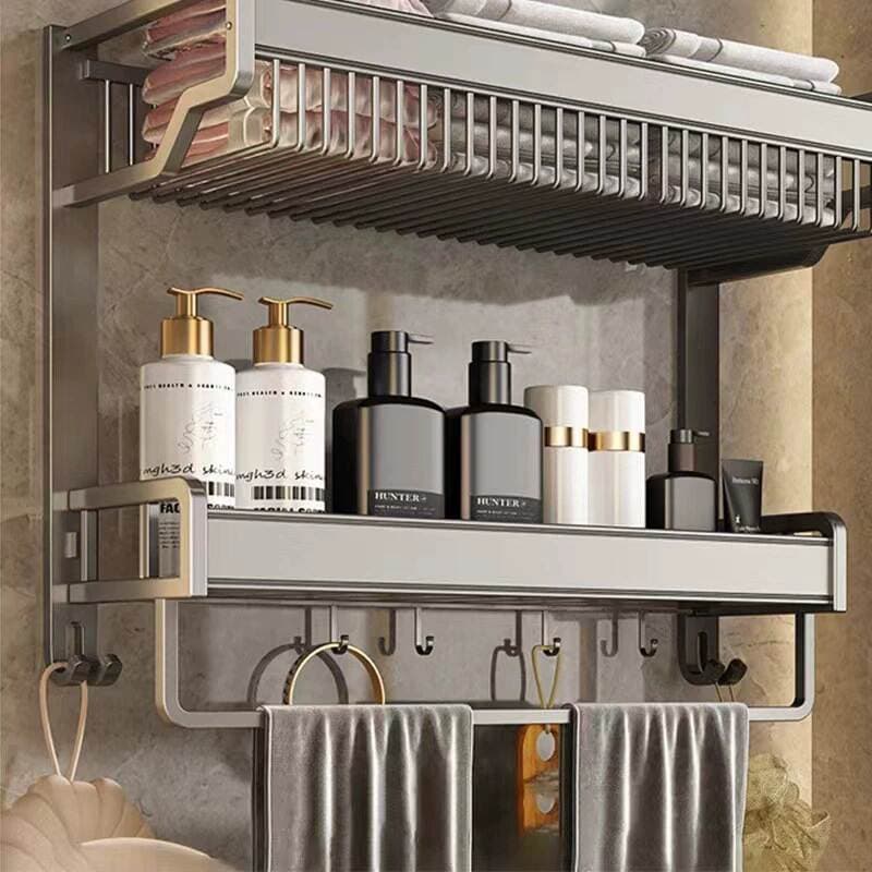 Towel Rack Bathroom Storage Rack Bathroom Toilet Punch-Free Wall-Mounted Bathroom Set Space Aluminum Towel Rack 1