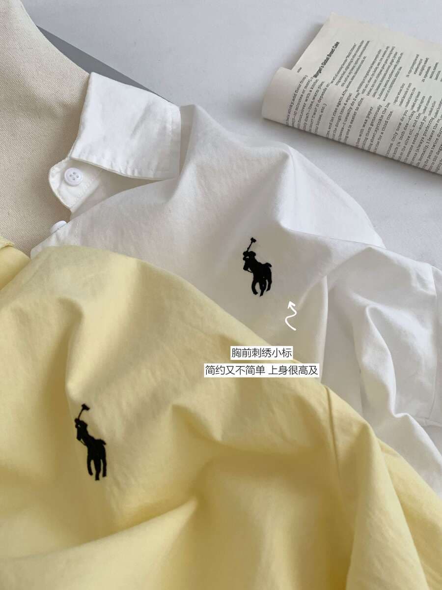 French Style Pony Embroidered Blue Shirt Women's Long Sleeve Korean Style Loose Niche Design Shirt 5