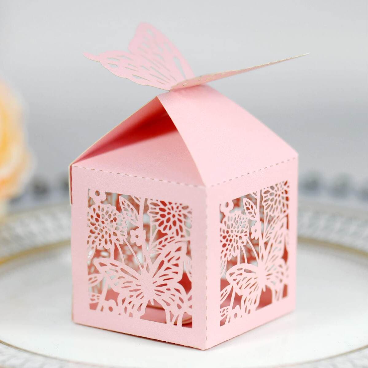 Engagement laser three-dimensional butterfly candy box Chocolate Hollow pink rose paper box candy box wholesale 2