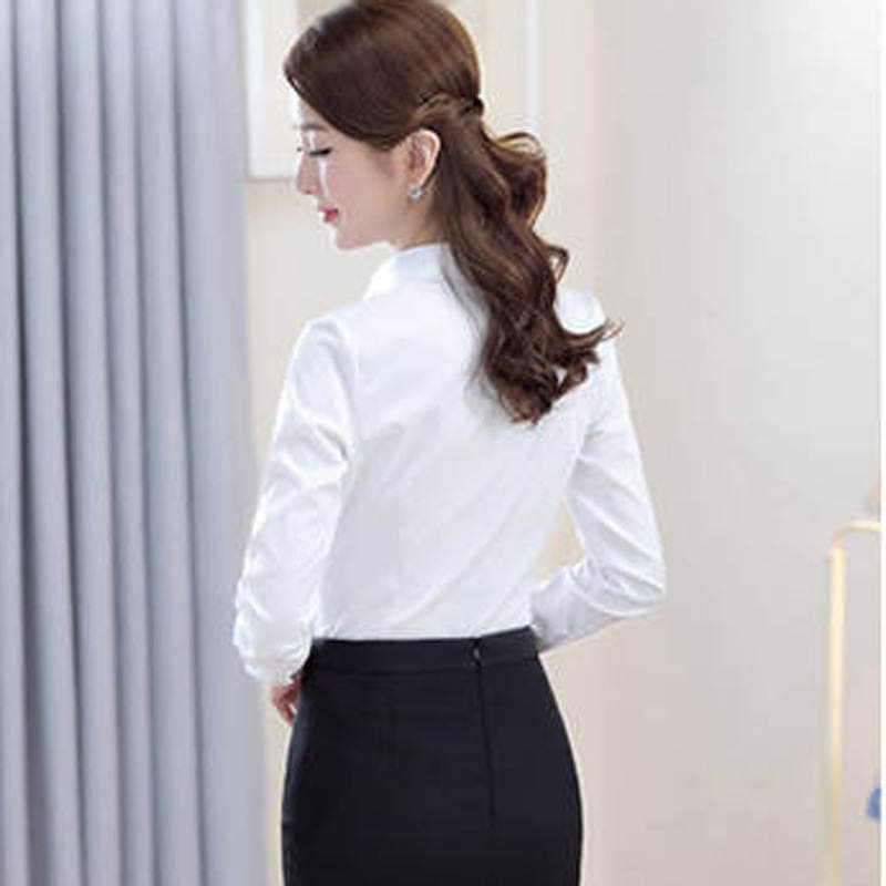 Spring and Autumn Clothes White Outer Wear Inner Business Top White Shirt Women's Fortress Long Sleeve Shirt Professional Work Clothes Work Clothes 4