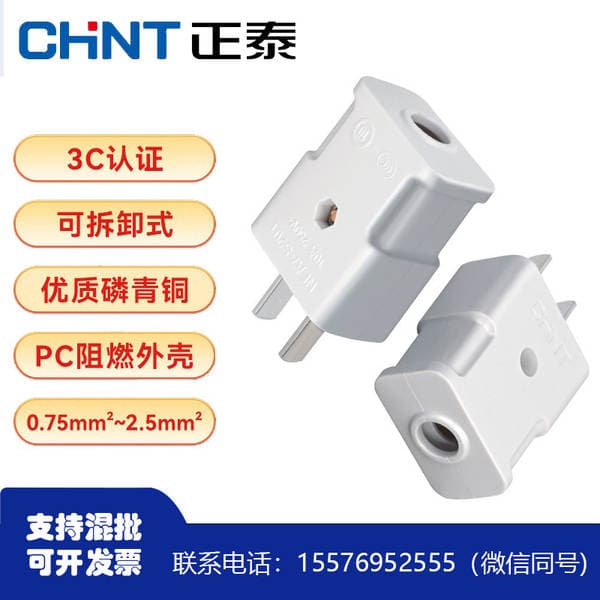 Chint Single-Phase Two-Pole Power Plug Nea7-S201 Phosphor Bronze Pins Pc Flame-Retardant Shell 250V Two-Pin Plug