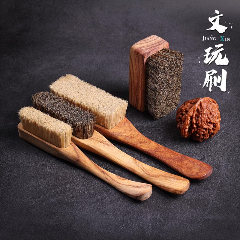 Brush for Cleaning and Maintaining Hand-Held Jewelry Made of Rosewood with Soft and Hard Boar Bristles, Suitable for Mini Olive, Walnut, and Vajra Seed Beads 1