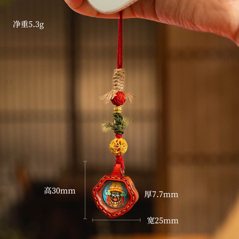 Hand-Painted Thangka Pendant with Five Directions of Wealth, Green Tara, Manjushri, Zaki Lhamo, Xizang-Style Ruba Thangka Small Bag Hanging Accessory 4