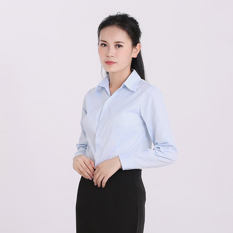 8# vertical stripes light blue v-neck long sleeve