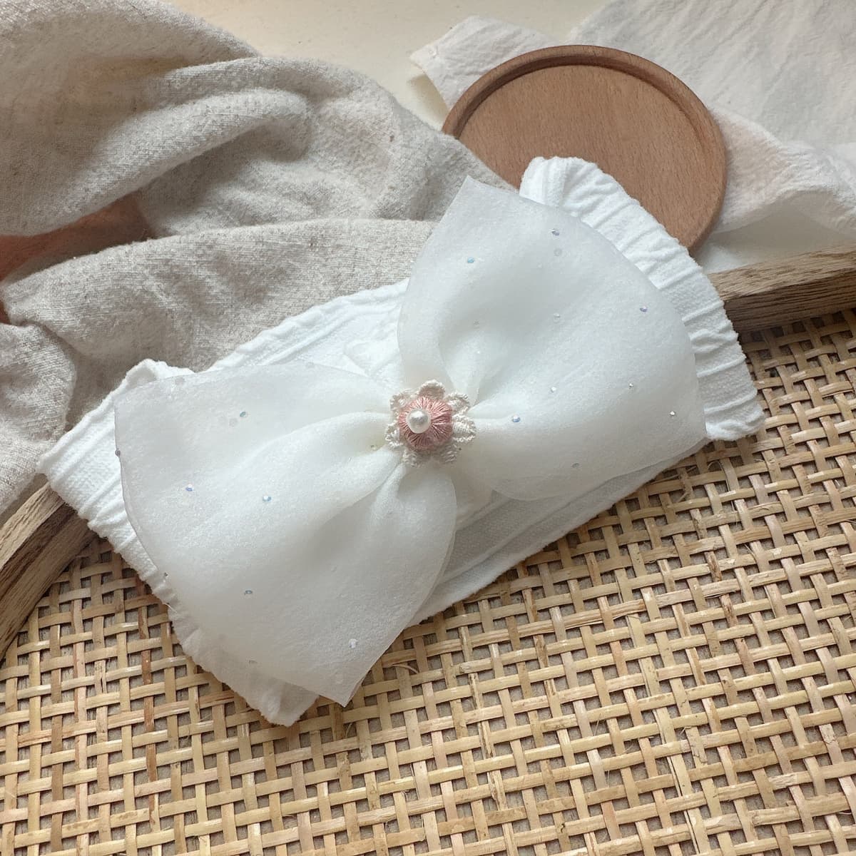 White yarn diamond dot 5141 white jacquard headband