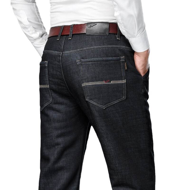 Winter new men's fleece-lined jeans lambswool thick warm straight pants loose stretch casual trousers men 5