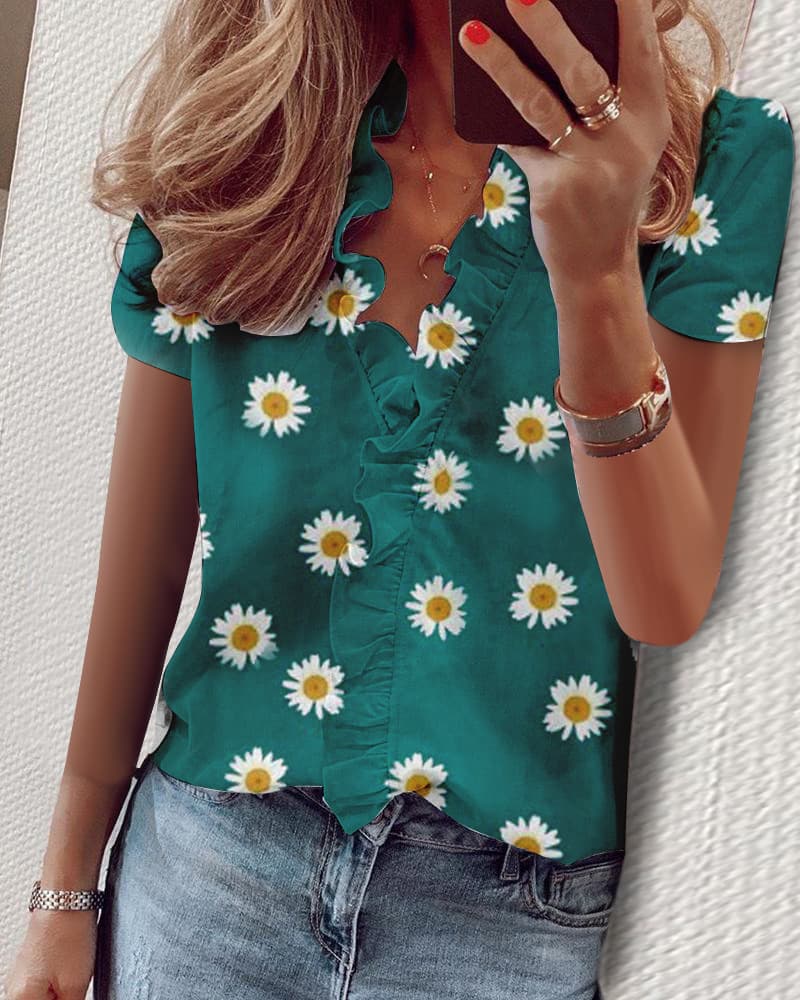Short sleeve-green daisy