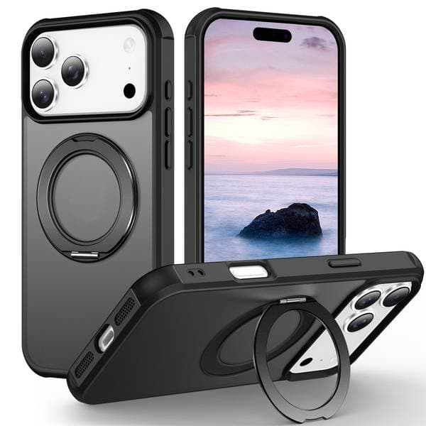 360 Magnetic Rotating Damping Stand Phone Case Suitable for iPhone 17 Pro Max Matte Anti-Drop Protective Hard Case