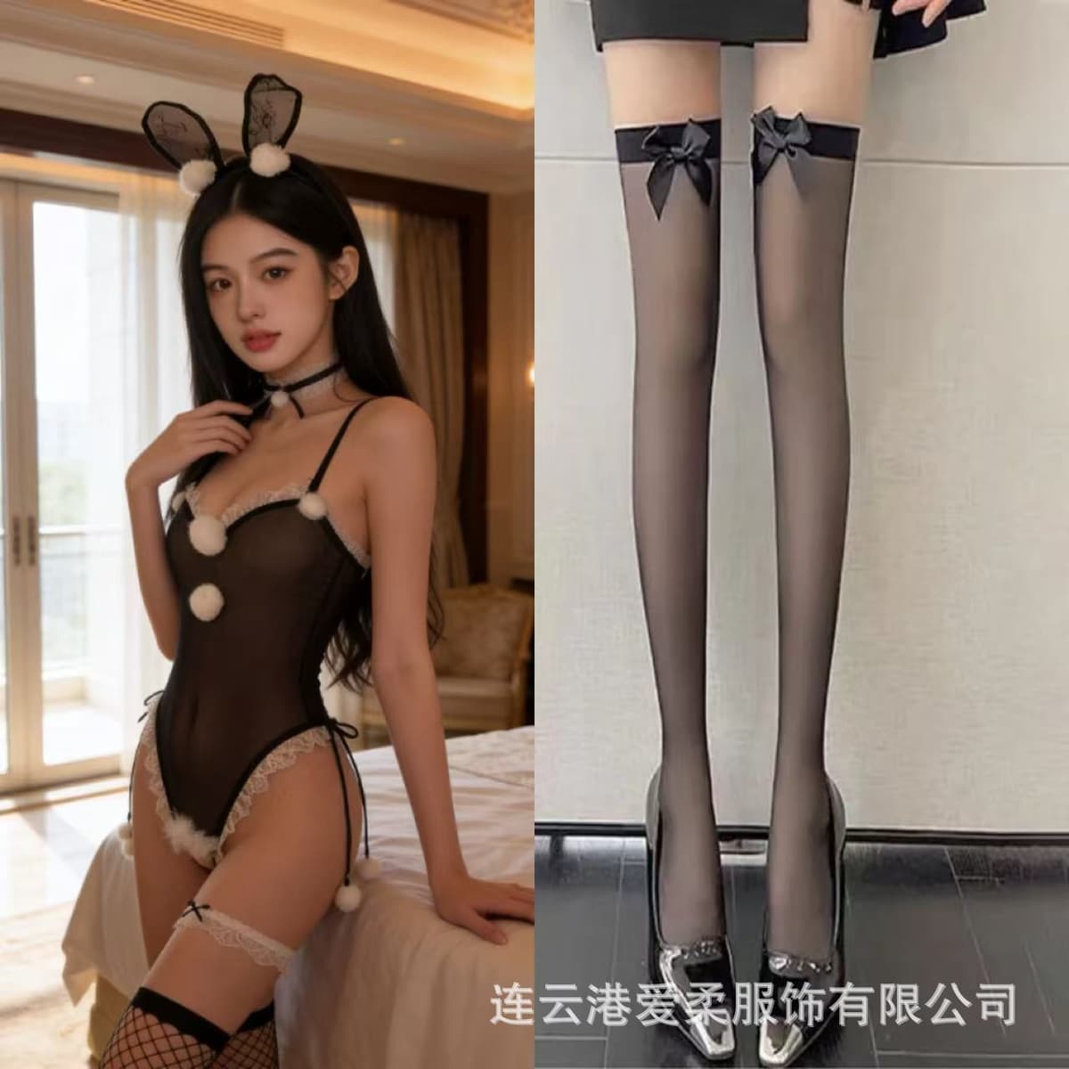 Bunny girl + black bow socks