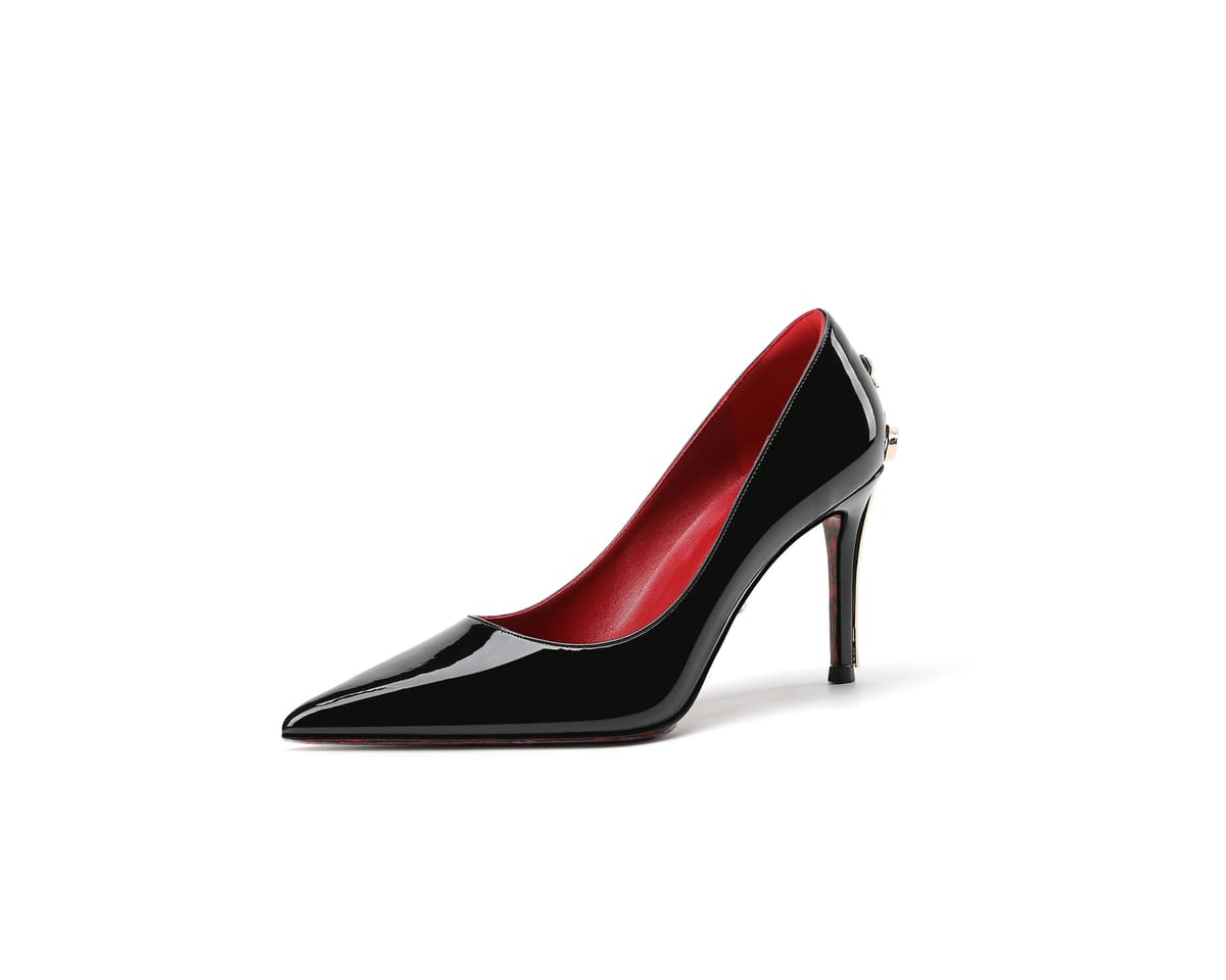 8028-29 black patent leather gold 8cm
