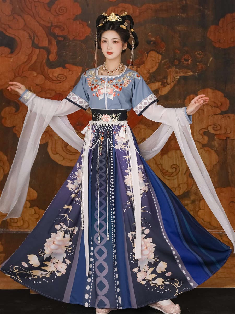 Han Yukui Qadın Hanfu Dəsti, Xiaoyao Fu, Dunhuang Tərzi, Tan Yaxalı Bel Üç Parça, Yaz-Yay 5