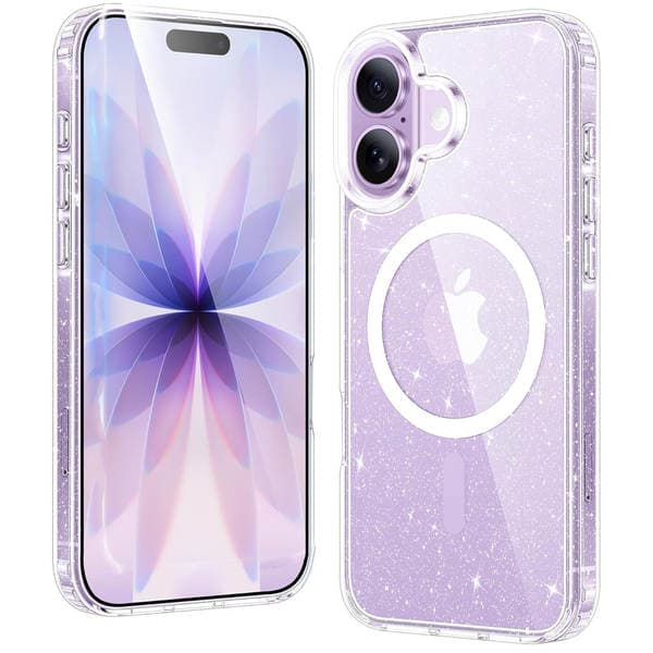 iPhone 17 Pro Max / Apple 16 / iPhone 15 üçün şəffaf parıltılı maqnitli telefon qabı, cızılmaya və düşməyə davamlı