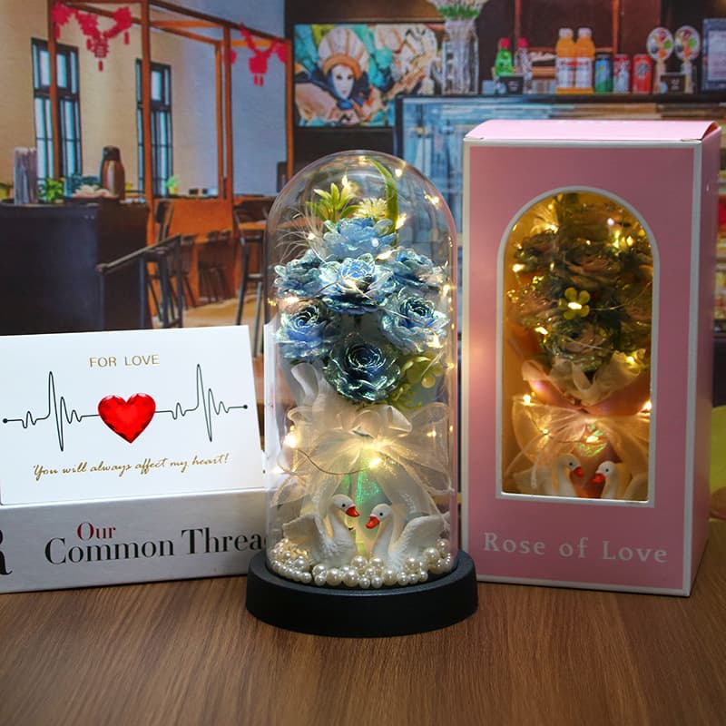 [lighting night light-blue and black gradient rose bouquet]