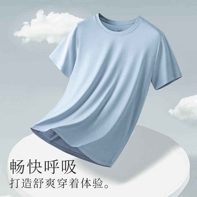 Kişilər üçün 80 saylı ikiqat modal qısaqol t-shirt, bərk rəngli, alt geyim 3