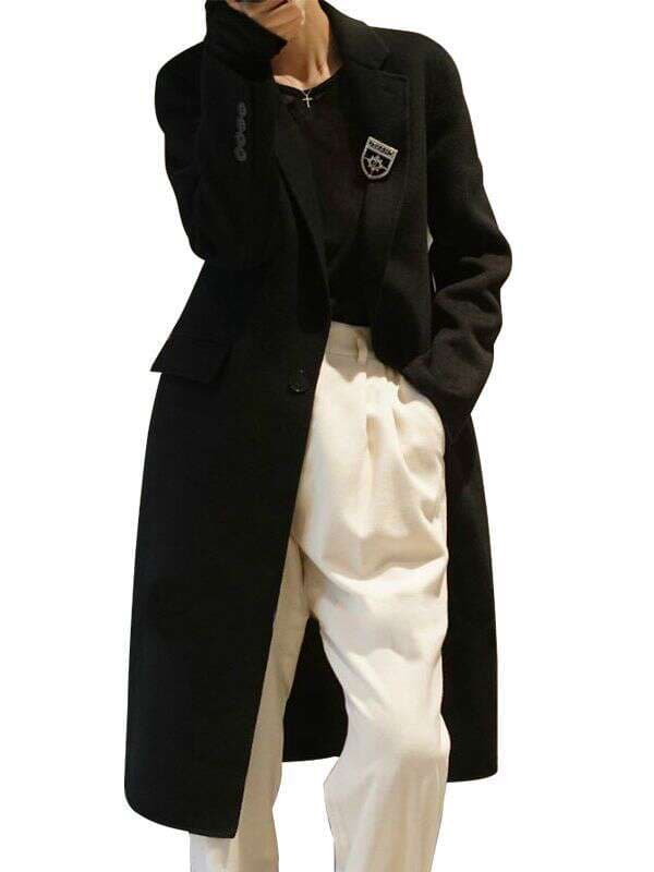 2023 autumn and winter new high-end handmade black Hepburn style double-sided cashmere coat Women's Mid-length woolen coat 5