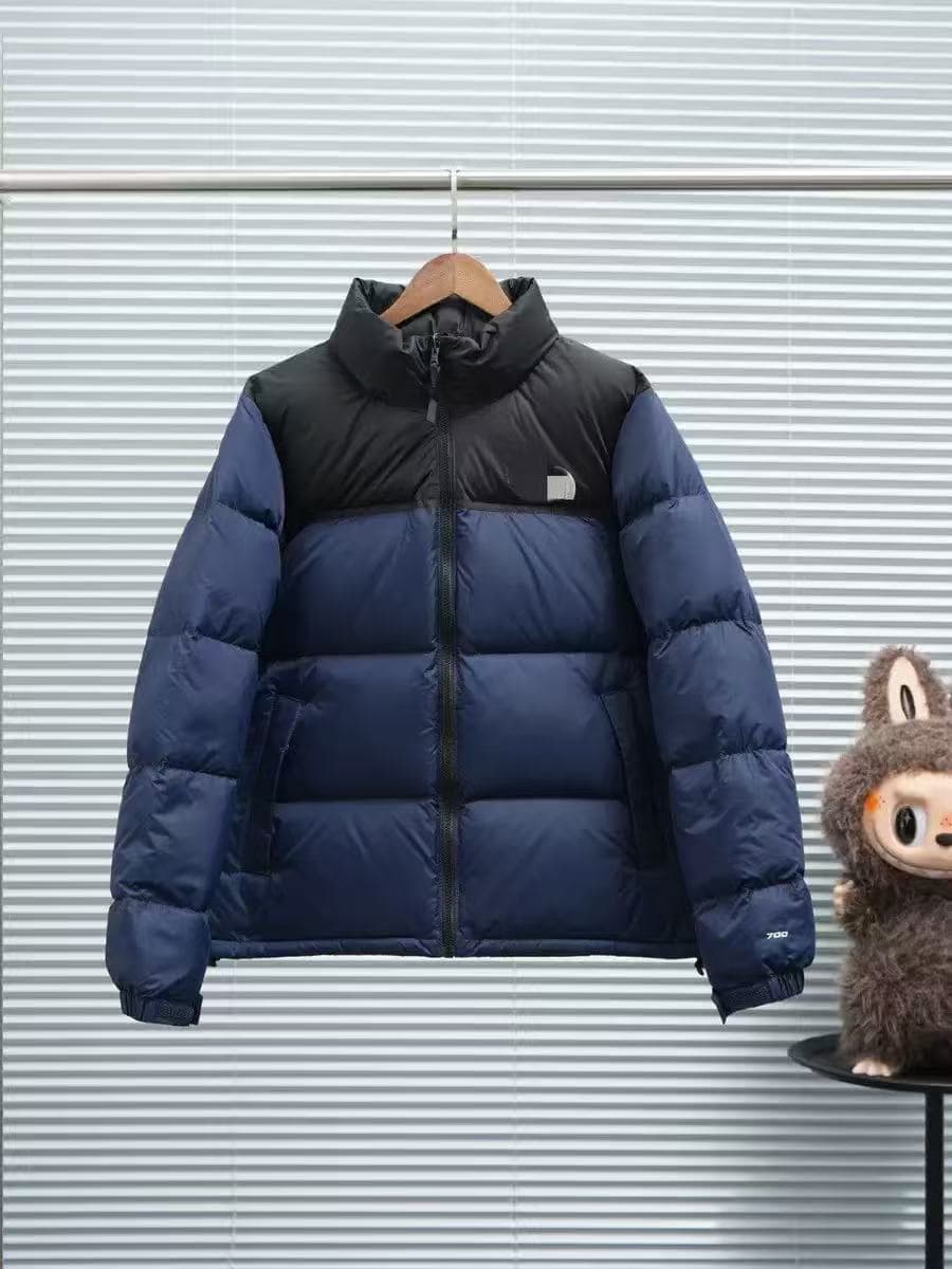 High-end navy blue hoodie with concealed hood